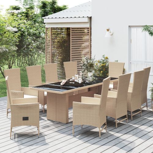 Ensemble à manger de jardin et coussins 11 pcs beige poly rotin - Photo n°2; ?>