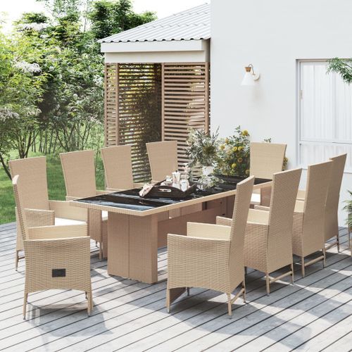 Ensemble à manger de jardin et coussins 11 pcs beige poly rotin - Photo n°2; ?>