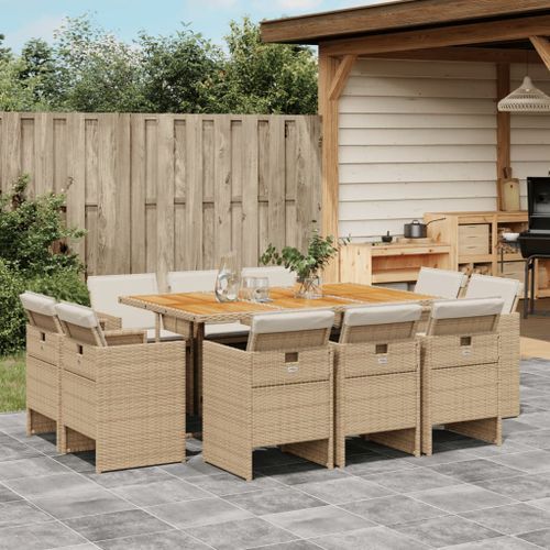 Ensemble à manger de jardin et coussins 11 pcs beige poly rotin - Photo n°2; ?>