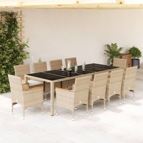 Ensemble à manger de jardin et coussins 11pcs beige rotin verre - Photo n°2; ?>