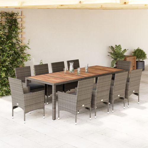 Ensemble à manger de jardin et coussins 11pcs gris rotin acacia - Photo n°2; ?>