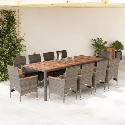 Ensemble à manger de jardin et coussins 11pcs gris rotin acacia - Photo n°2; ?>