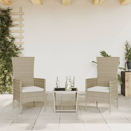 Ensemble à manger de jardin et coussins 3 pcs Beige poly rotin - Photo n°2; ?>