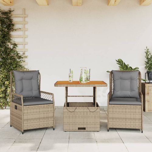 Ensemble à manger de jardin et coussins 3 pcs Beige poly rotin - Photo n°2; ?>