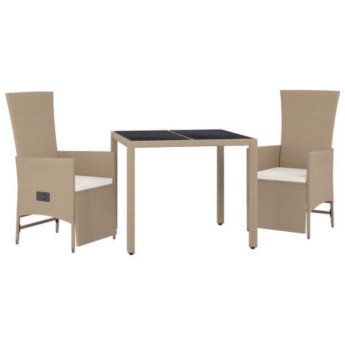 Ensemble à manger de jardin et coussins 3 pcs Beige poly rotin - Photo n°3; ?>