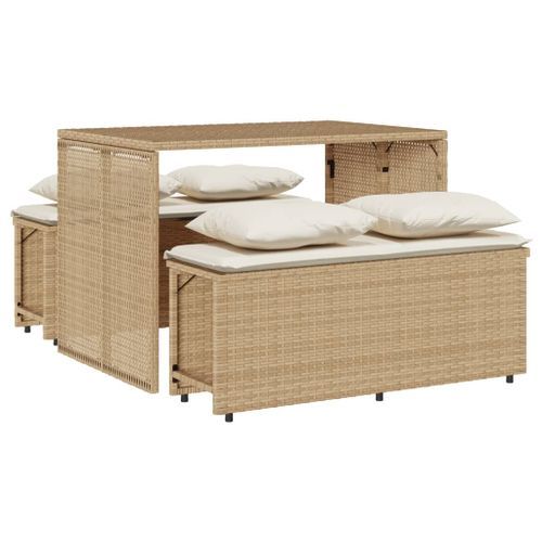 Ensemble à manger de jardin et coussins 3 pcs Beige poly rotin - Photo n°2; ?>