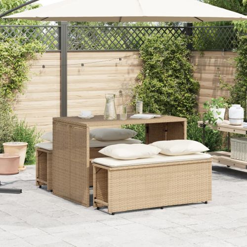 Ensemble à manger de jardin et coussins 3 pcs Beige poly rotin - Photo n°3; ?>