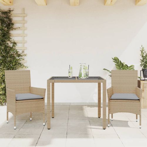 Ensemble à manger de jardin et coussins 3 pcs beige rotin verre - Photo n°2; ?>