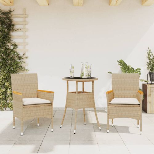 Ensemble à manger de jardin et coussins 3 pcs beige rotin verre - Photo n°2; ?>