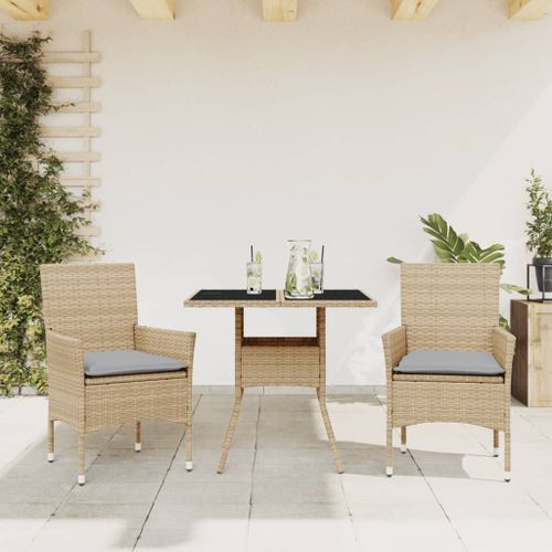 Ensemble à manger de jardin et coussins 3 pcs beige rotin verre - Photo n°2; ?>