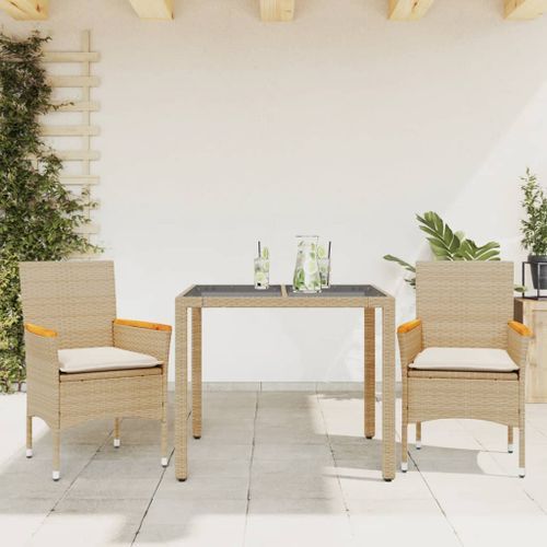 Ensemble à manger de jardin et coussins 3 pcs beige rotin verre - Photo n°2; ?>