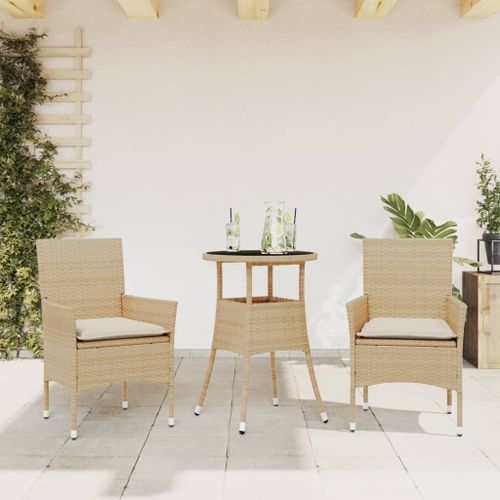 Ensemble à manger de jardin et coussins 3 pcs beige rotin verre - Photo n°2; ?>