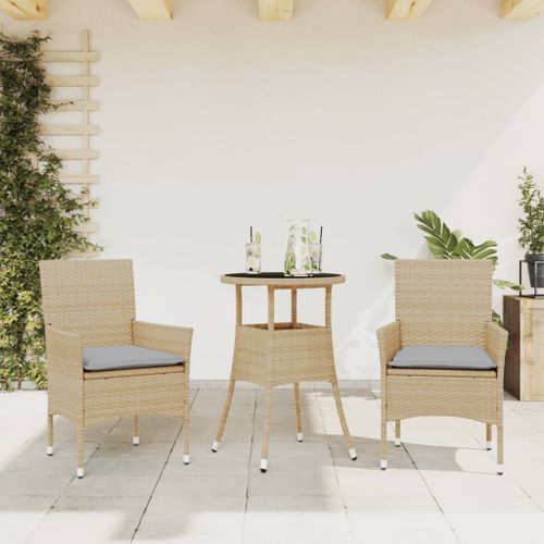 Ensemble à manger de jardin et coussins 3 pcs beige rotin verre - Photo n°2; ?>