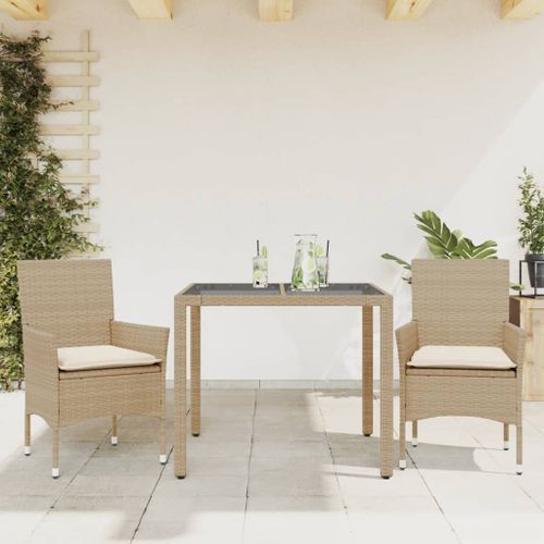 Ensemble à manger de jardin et coussins 3 pcs beige rotin verre - Photo n°2; ?>