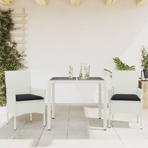 Ensemble à manger de jardin et coussins 3 pcs blanc rotin verre - Photo n°2; ?>