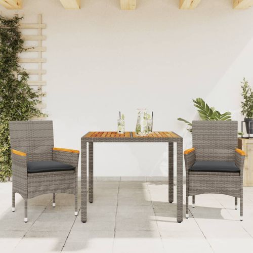 Ensemble à manger de jardin et coussins 3 pcs gris rotin acacia - Photo n°2; ?>