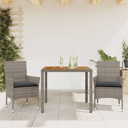 Ensemble à manger de jardin et coussins 3 pcs gris rotin acacia - Photo n°2; ?>