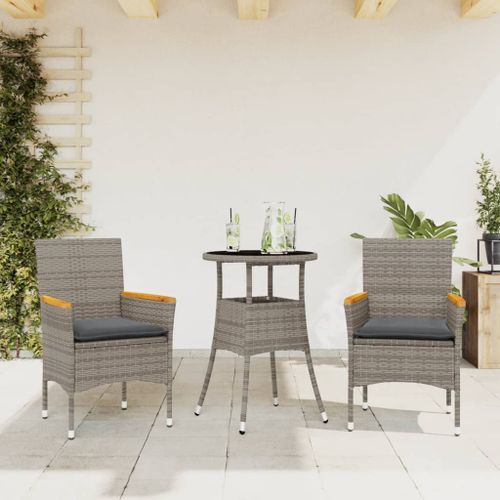 Ensemble à manger de jardin et coussins 3 pcs gris rotin verre - Photo n°2; ?>