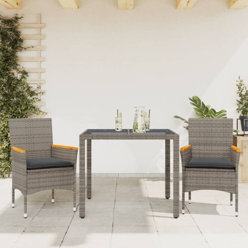 Ensemble à manger de jardin et coussins 3 pcs gris rotin verre - Photo n°2; ?>