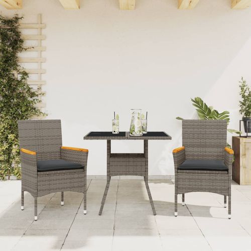 Ensemble à manger de jardin et coussins 3 pcs gris rotin verre - Photo n°2; ?>