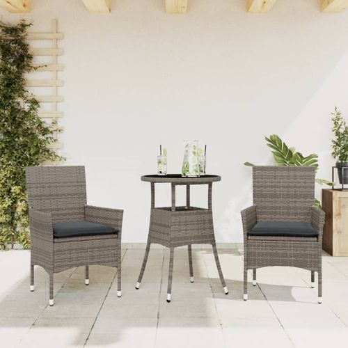 Ensemble à manger de jardin et coussins 3 pcs gris rotin verre - Photo n°2; ?>