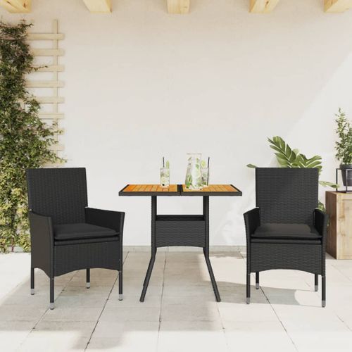 Ensemble à manger de jardin et coussins 3 pcs noir rotin acacia - Photo n°2; ?>