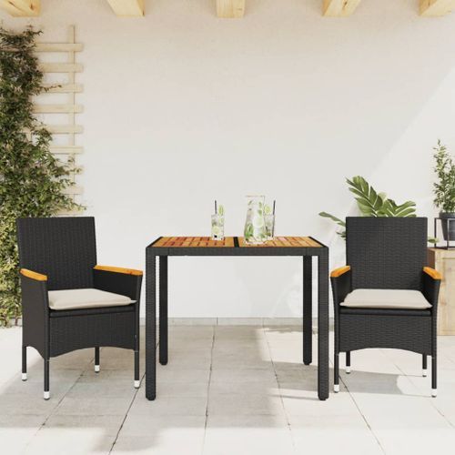 Ensemble à manger de jardin et coussins 3 pcs noir rotin acacia - Photo n°2; ?>