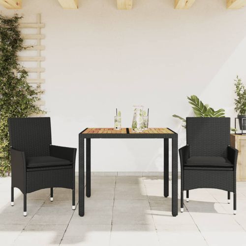 Ensemble à manger de jardin et coussins 3 pcs noir rotin acacia - Photo n°2; ?>