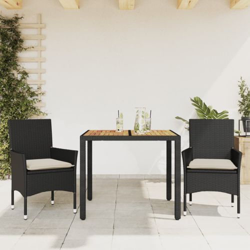 Ensemble à manger de jardin et coussins 3 pcs noir rotin acacia - Photo n°2; ?>