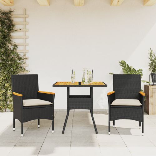 Ensemble à manger de jardin et coussins 3 pcs noir rotin acacia - Photo n°2; ?>