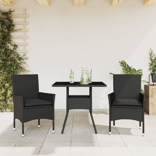 Ensemble à manger de jardin et coussins 3 pcs noir rotin verre - Photo n°2; ?>