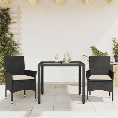 Ensemble à manger de jardin et coussins 3 pcs noir rotin verre - Photo n°2; ?>