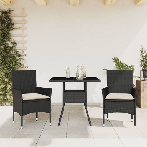 Ensemble à manger de jardin et coussins 3 pcs noir rotin verre - Photo n°2; ?>