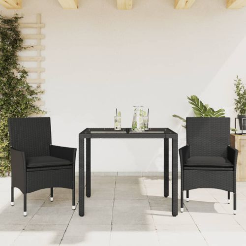 Ensemble à manger de jardin et coussins 3 pcs noir rotin verre - Photo n°2; ?>