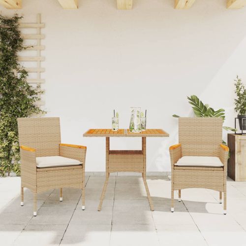 Ensemble à manger de jardin et coussins 3pcs beige rotin acacia - Photo n°2; ?>