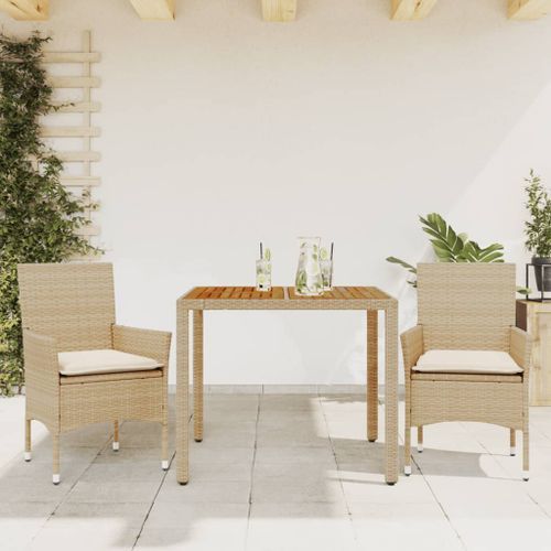 Ensemble à manger de jardin et coussins 3pcs beige rotin acacia - Photo n°2; ?>