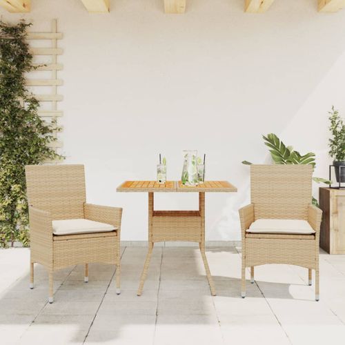 Ensemble à manger de jardin et coussins 3pcs beige rotin acacia - Photo n°2; ?>