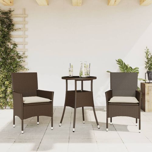 Ensemble à manger de jardin et coussins 3pcs marron rotin verre - Photo n°2; ?>