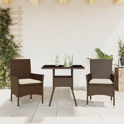 Ensemble à manger de jardin et coussins 3pcs marron rotin verre - Photo n°2; ?>