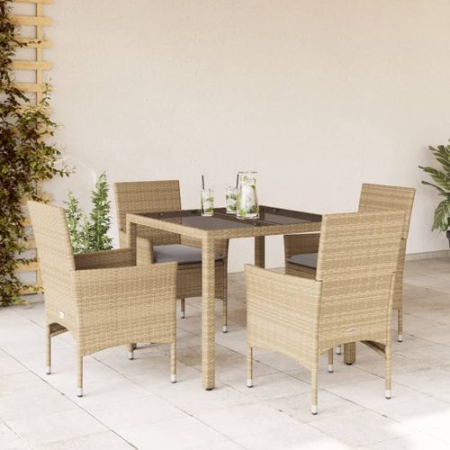 Ensemble à manger de jardin et coussins 5 pcs beige rotin verre - Photo n°2; ?>