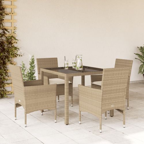 Ensemble à manger de jardin et coussins 5 pcs beige rotin verre - Photo n°2; ?>