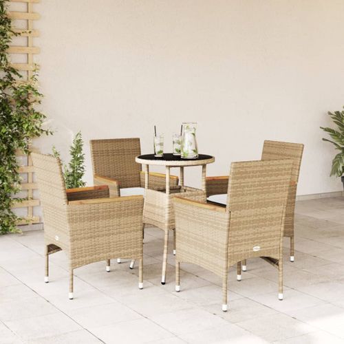 Ensemble à manger de jardin et coussins 5 pcs beige rotin verre - Photo n°2; ?>