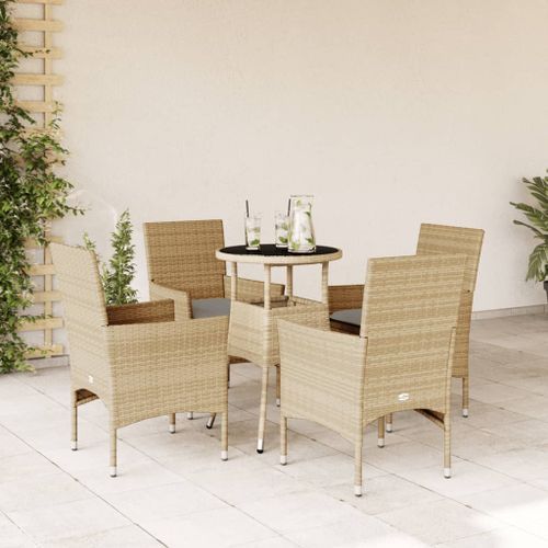 Ensemble à manger de jardin et coussins 5 pcs beige rotin verre - Photo n°2; ?>