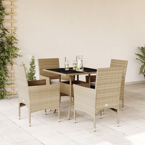 Ensemble à manger de jardin et coussins 5 pcs beige rotin verre - Photo n°2; ?>