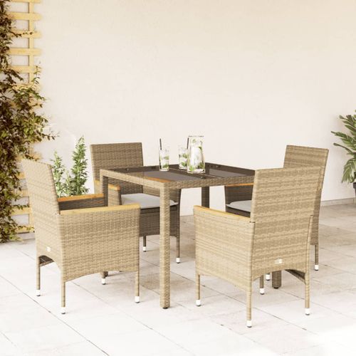 Ensemble à manger de jardin et coussins 5 pcs beige rotin verre - Photo n°2; ?>