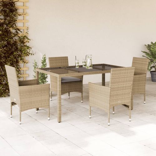 Ensemble à manger de jardin et coussins 5 pcs beige rotin verre - Photo n°2; ?>