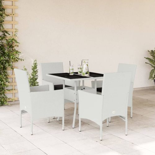 Ensemble à manger de jardin et coussins 5 pcs blanc rotin verre - Photo n°2; ?>