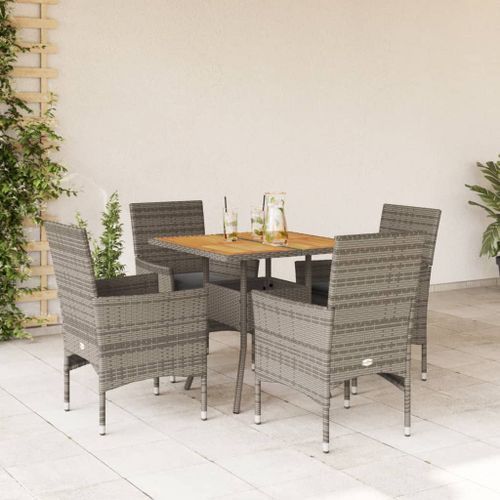 Ensemble à manger de jardin et coussins 5 pcs gris rotin acacia - Photo n°2; ?>