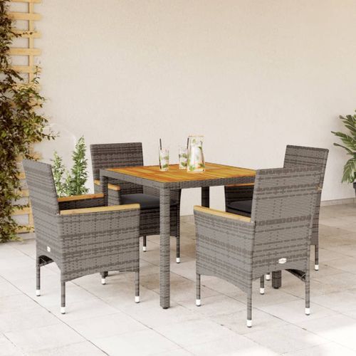 Ensemble à manger de jardin et coussins 5 pcs gris rotin acacia - Photo n°2; ?>