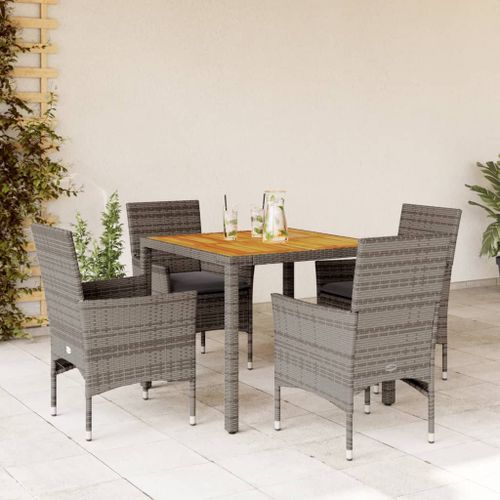 Ensemble à manger de jardin et coussins 5 pcs gris rotin acacia - Photo n°2; ?>